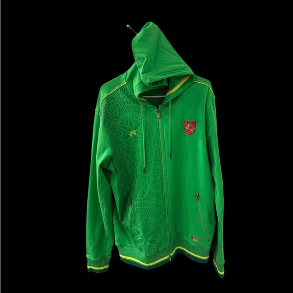 Vintage men Audimas Lietuva print green full zip hoodie in L - Picture 1 of 9